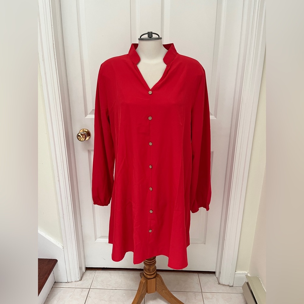 Red Long Sleeve Dress loose fit plus size dress